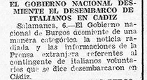 Noticia acerca de los desmentidos del desembarco italiano en Espaa. Peridico Gaceta de Tenerife (07/01/1937)
