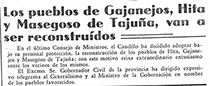 Noticia de la reconstruccin de Masegoso. Peridico Nueva Alcarria (10/10/1939)