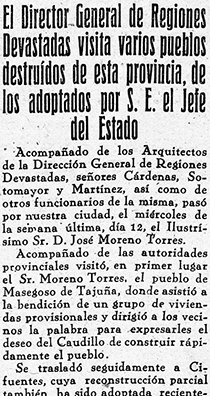 Noticia de la bendicin de las Casas Provisionales en Masegoso. Peridico Nueva Alcarria (15/03/1941)